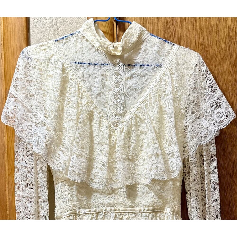 Vtg Gunne Sax Style Maxi Dress Boho Prairie Fairy Wedding Cottagecore Lace Faire - Picture 5 of 5